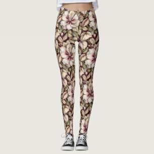 Legging Hibisco Branco em Maroon