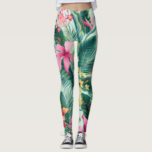 Legging Hibisco Tropical: Padrão Floral Sem Costura
