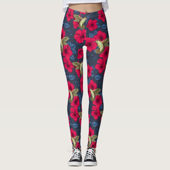 Legging Hibiscus Botânico Vintage e Beija-flor (Frente)