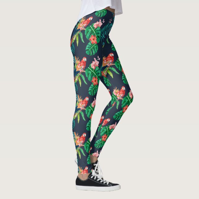 Legging Hibiscus Floral Impressão com Papagaio Selvagem  (Direita)