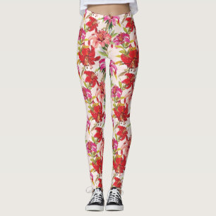 Legging Hibiscus Floral Vermelho e Rosa
