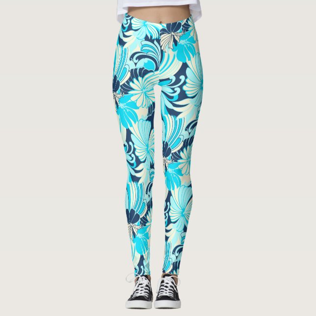 Legging Hibiscus Selgle Hawaiai Tropical Aqua (Frente)