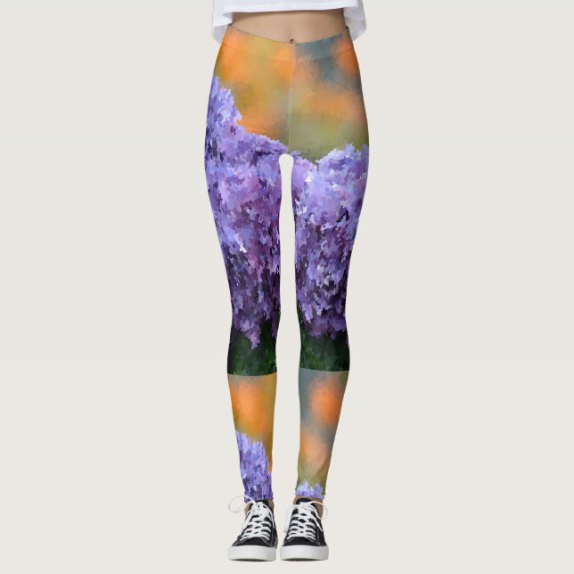 Legging Hidrangeas roxas impressionistas (Frente)