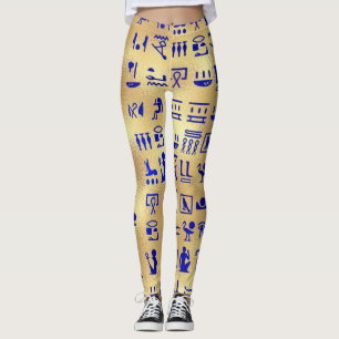 Legging Hieroglifos Egípcios Azuis no Dourado