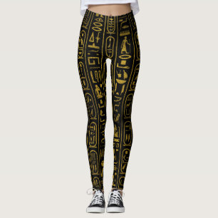 Legging Hieroglyphs Dourados antigos egípcios no preto