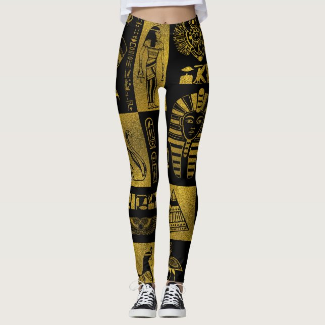 Legging Hieroglyphs e colagem Dourados egípcios dos (Frente)