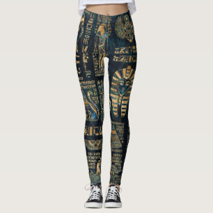 Legging Hieroglyphs e deidades egípcios - olmo e ouro