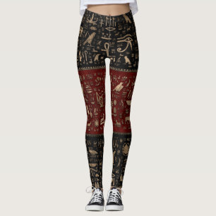 Legging Hieroglyphs egípcios antigos - couro vermelho
