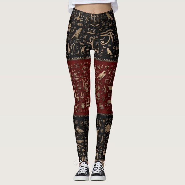 Legging Hieroglyphs egípcios antigos - couro vermelho (Frente)