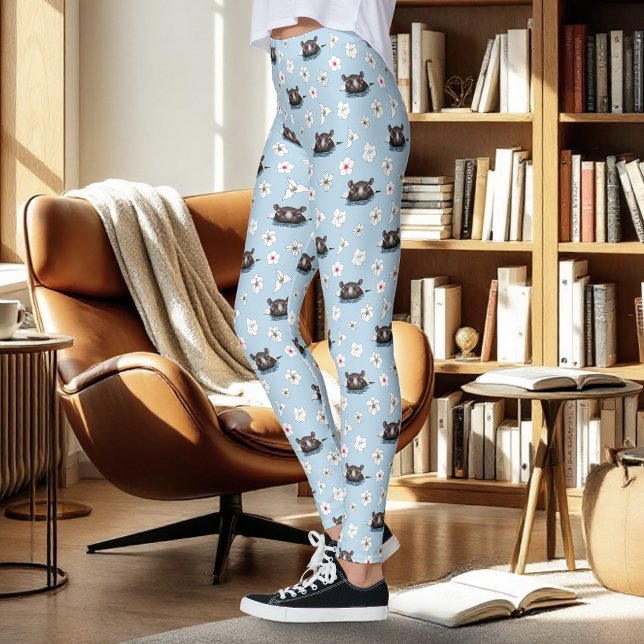 Legging Hipopótamo Lótus Branco Azul (Criador carregado)