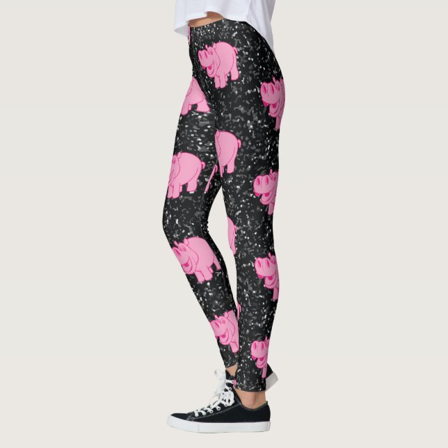 Legging Hipopótamo Rosa Cute Hipopotâmico Rosto Sorrindo (Esquerda)