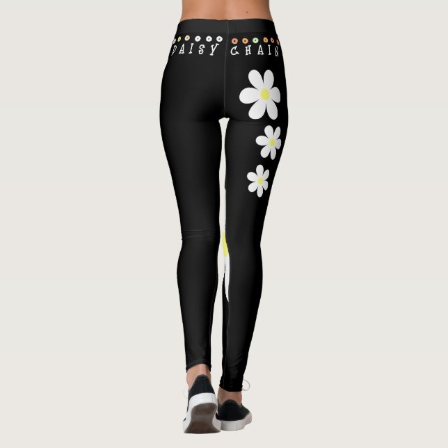 Legging Hippie Daisy Chain Flower Boho Black White Yoga (Verso)