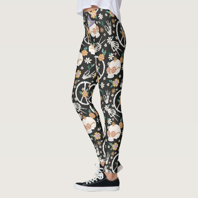 Legging Hippie Halloween Skulls and Flowers Standard (Esquerda)