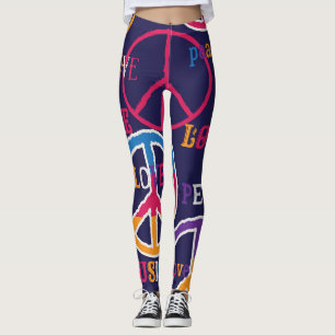 Legging Hippie Peace: Design de símbolos vibrantes.