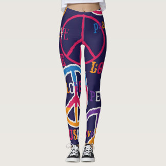 Legging Hippie Peace: Design de símbolos vibrantes.