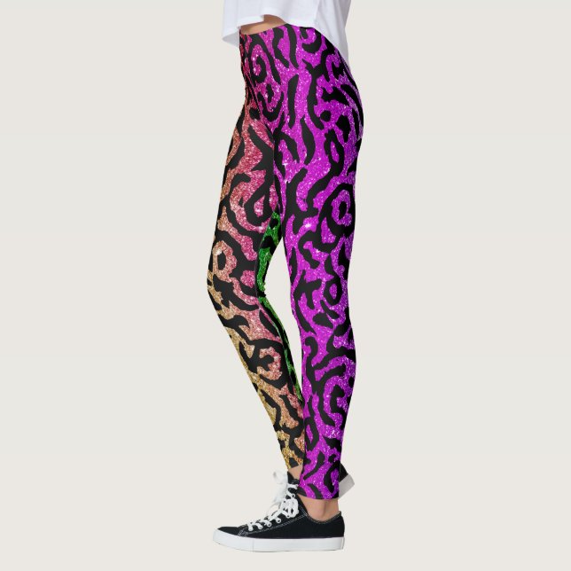 Legging Hipster Impressão em animais Rainbow Pink Glitor (Esquerda)