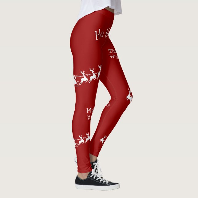 Legging Ho Ho Feliz Natal com Papais noeis, Red (Direita)