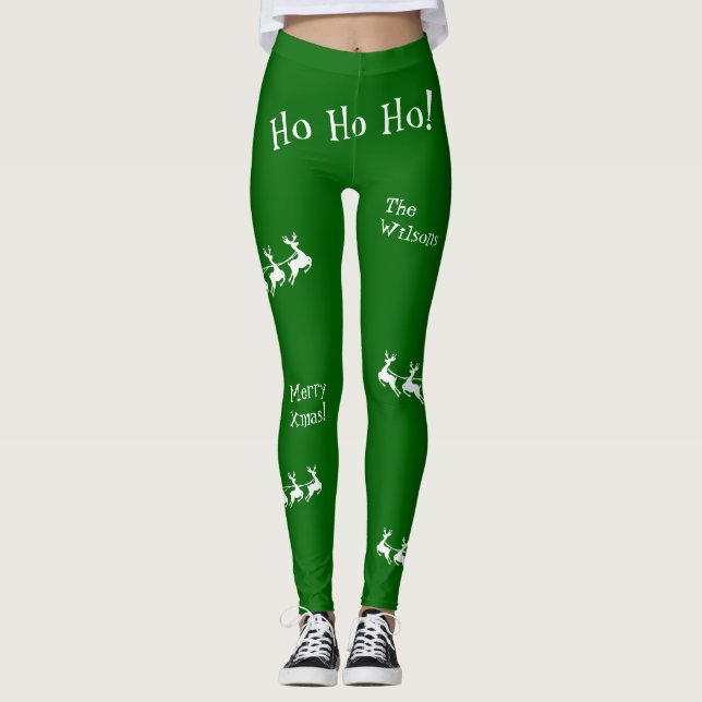 Legging Ho Ho Feliz Natal com Papais noeis, Verde (Frente)