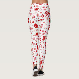 Legging Ho Ho Ho White e Red Natal Padrão Longo