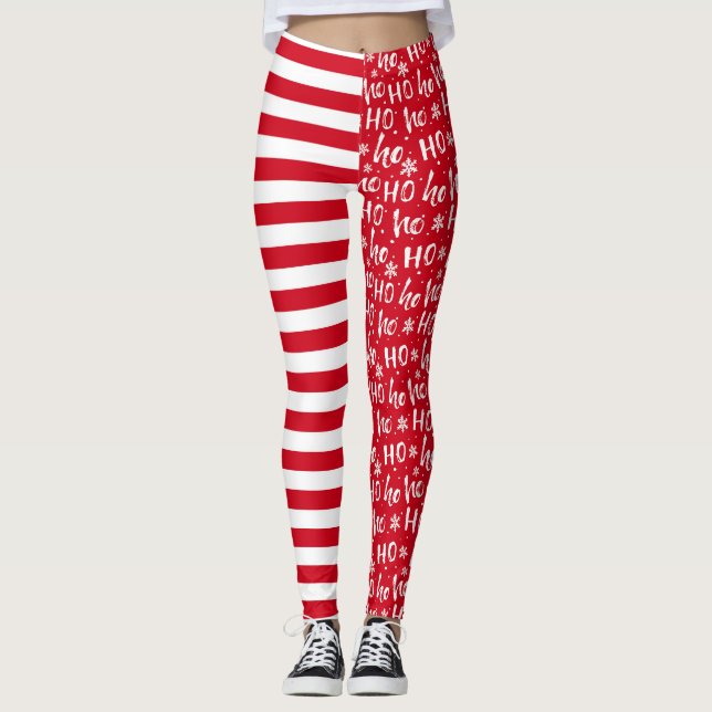 Legging Ho Natal com Stripes Vermelhas (Frente)