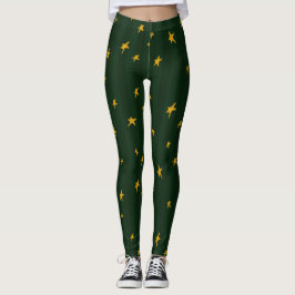 Legging Holiday Green Yellow Stripe Star Christmas 