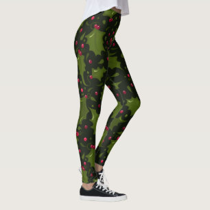 Legging Holiday Holly e Berries no Verde Negro
