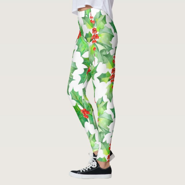 Legging Holly Sai, Berries, Natal Floral Verde Vermelho (Esquerda)