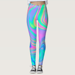 Legging Holográfico Iridescente: Textura Marmoreada Neon