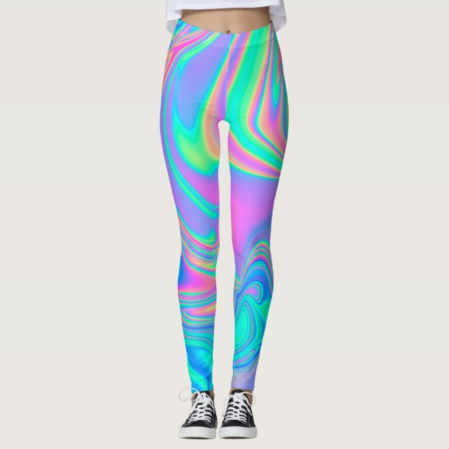 Legging Holográfico Iridescente: Textura Marmoreada Neon (Frente)