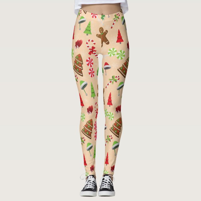 Legging Homem de Biscoito,Candy e chapéu de papai noel (Frente)