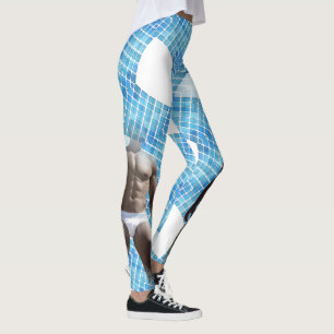 Legging Homem muscular SlipperyJoe, seis abdominais, branc