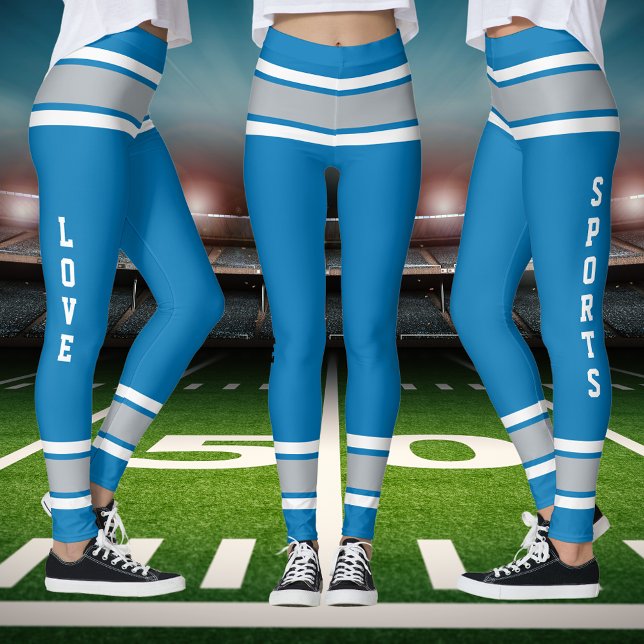 Legging Honolulu Blue Silver White Team Cores Amor (Honolulu Blue Silver White Team Colors Love Sports Leggings)