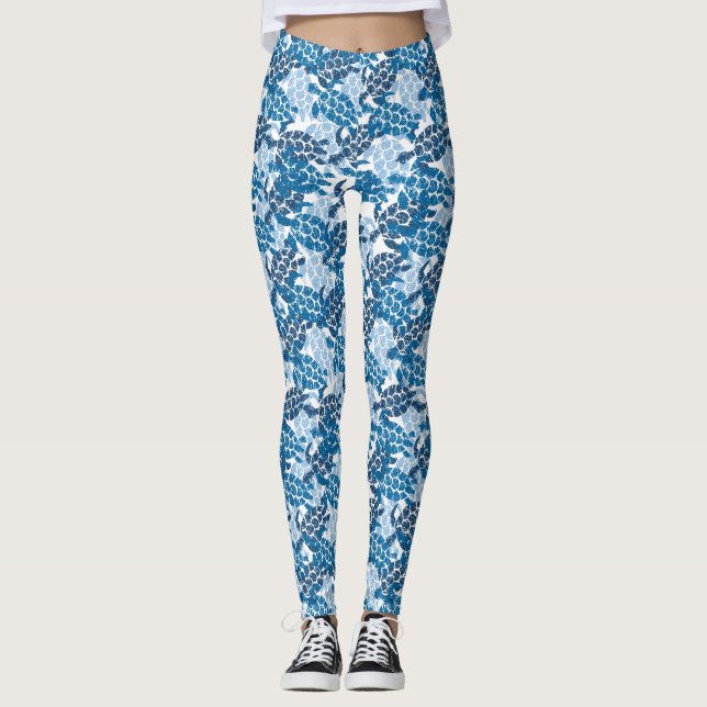 Legging Honu Sea Turtle Havaiana Aloha Indigo Blue (Frente)