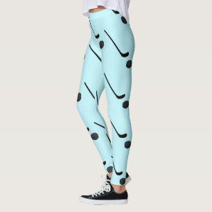 Legging Hóquei no Gelo Sticks Puck Cor Preta Azul Claro