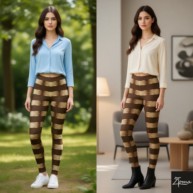 Legging Horizontal Stripe Brown Champagne Metallic Glossy (Criador carregado)