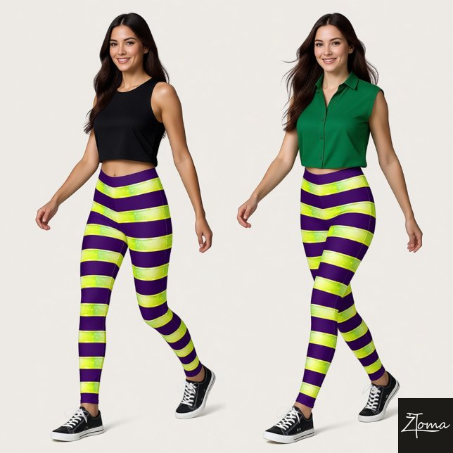 Legging Horizontal Stripe Purple Yellow Neon Glossy (Criador carregado)