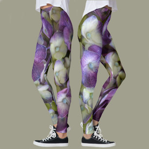 Legging Hortênsia Roxa Floral Fotografia Botânica