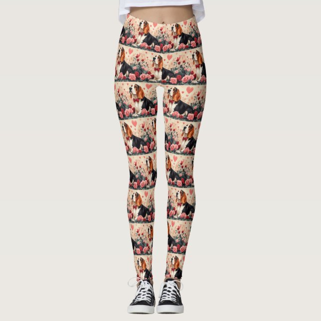 Legging Hound Basset com Rosas - Dia de os namorados (Frente)