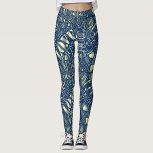 Legging Hugs and Kisses Word Cloud Retro Blue ID286