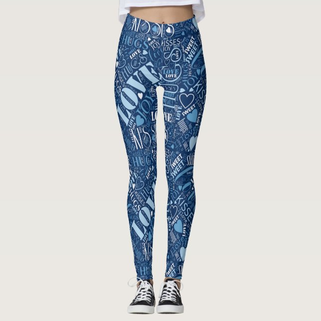 Legging Hugs e Kisses Word Cloud Blue ID286 (Frente)