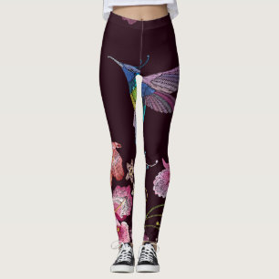Legging Hummingbird e orquídea, moda sem costura tropical.