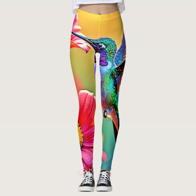 Legging Hummingbird vibrante no Sunset Design (Frente)