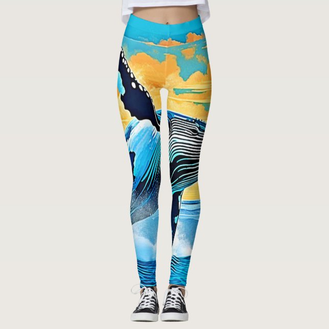 Legging Humpback Whale Ocean Freedom Jump Design (Frente)