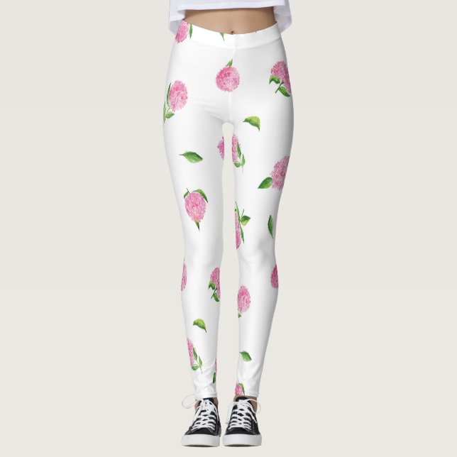 Legging Hydrangas Cor-de-Água Rosa (Frente)