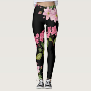 Legging Hydrangea rosa com aquarela e anêmona japonesa
