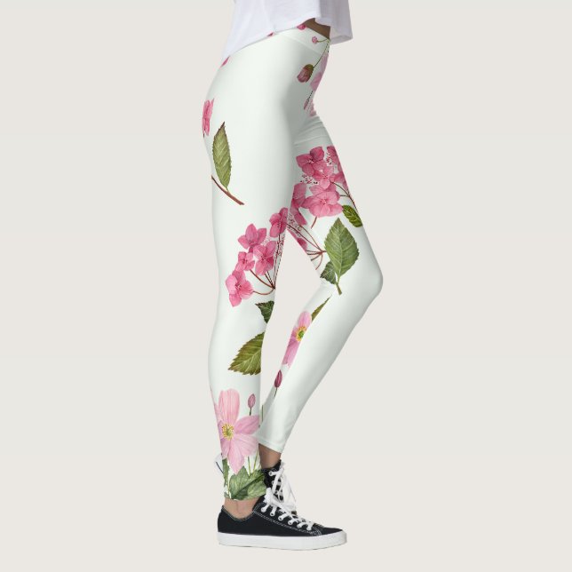 Legging Hydrangea rosa com aquarela e anêmona japonesa (Direita)