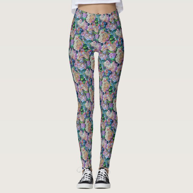 Legging Hydrangeas Artísticas Hortensia Floral Abstrato Ar (Frente)