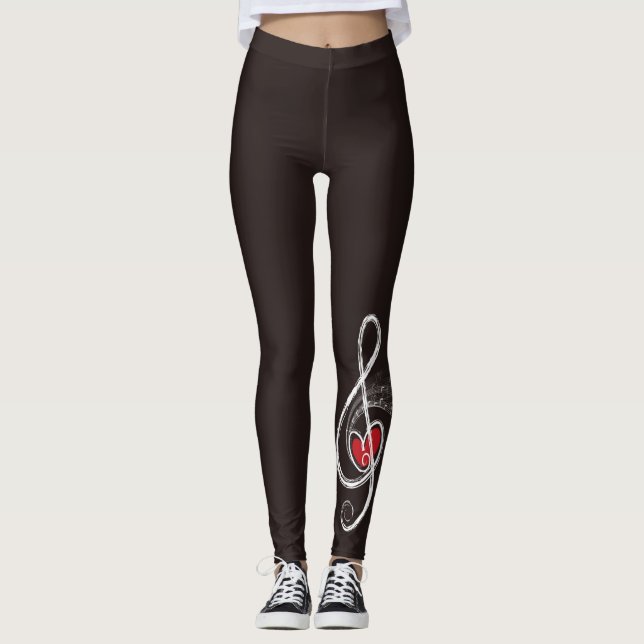 Legging I HEART Música Treble Clef Black Red White (Frente)