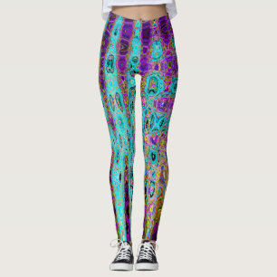 Legging Icy Aqua Blue Groovy Abstrato Retro Atomic Waves