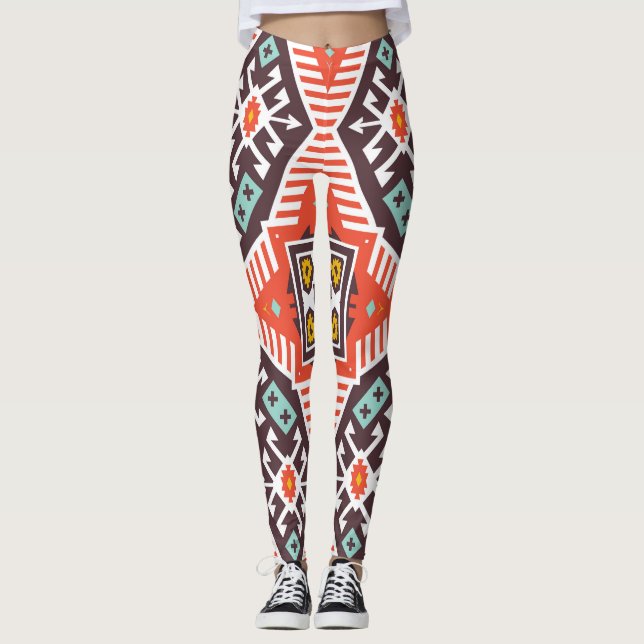 Legging Ikat Aztec: Textura em striping étnico (Frente)